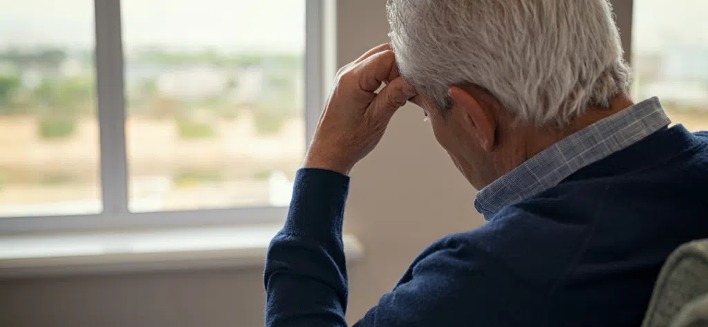 Sad elder man in a nursing home